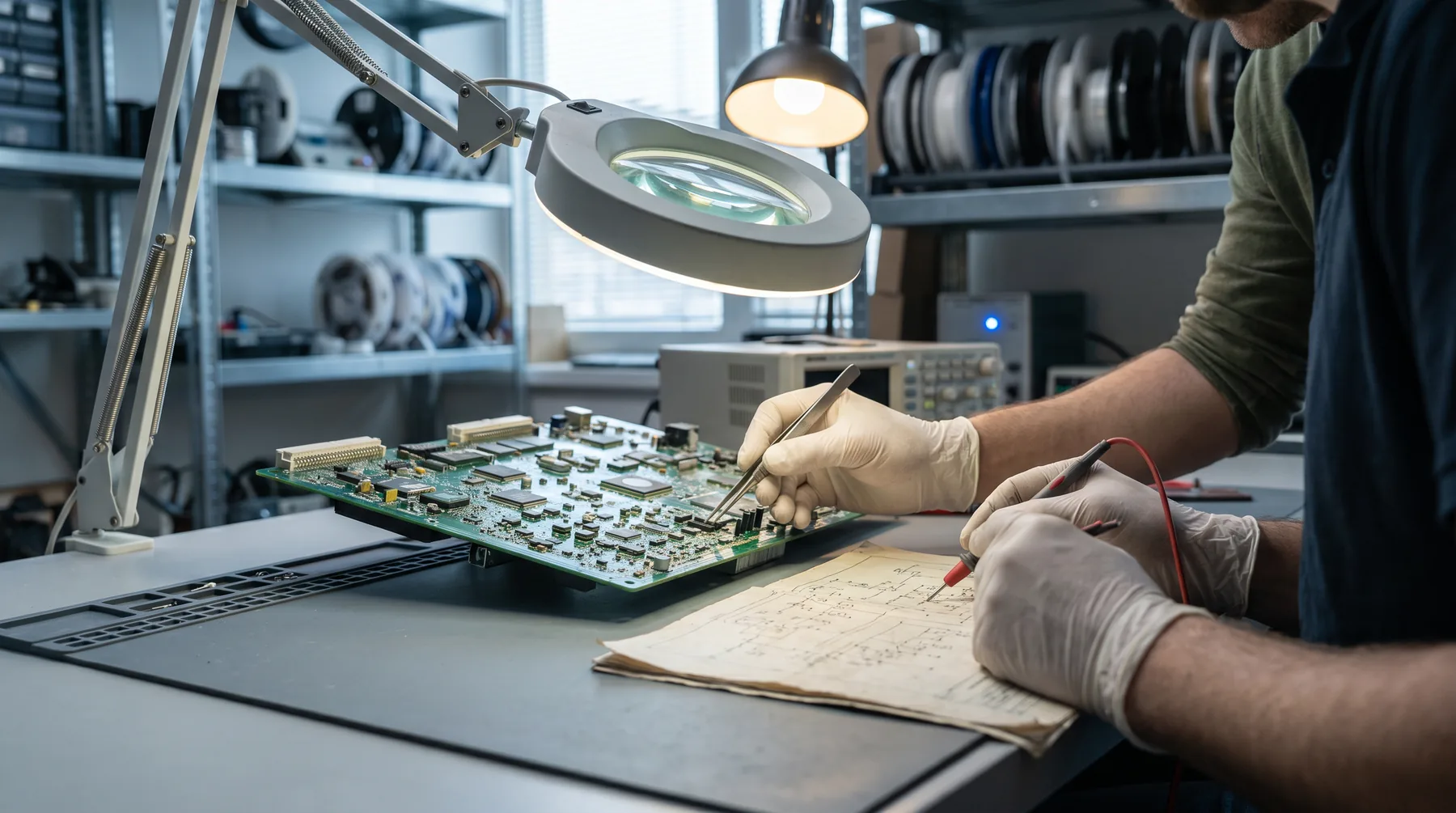 Electronics review at an ESD workstation
